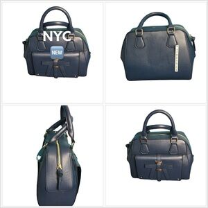 Lady NYC Purse Handbag Bag Tote Navy Blue Gold Pockets Faux Leather Pockets NWT